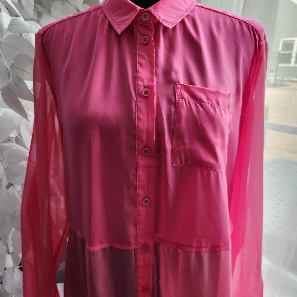 Free People Chiffon Hot Pink Sheer Blouse Size Medium - Picture 2 of 9